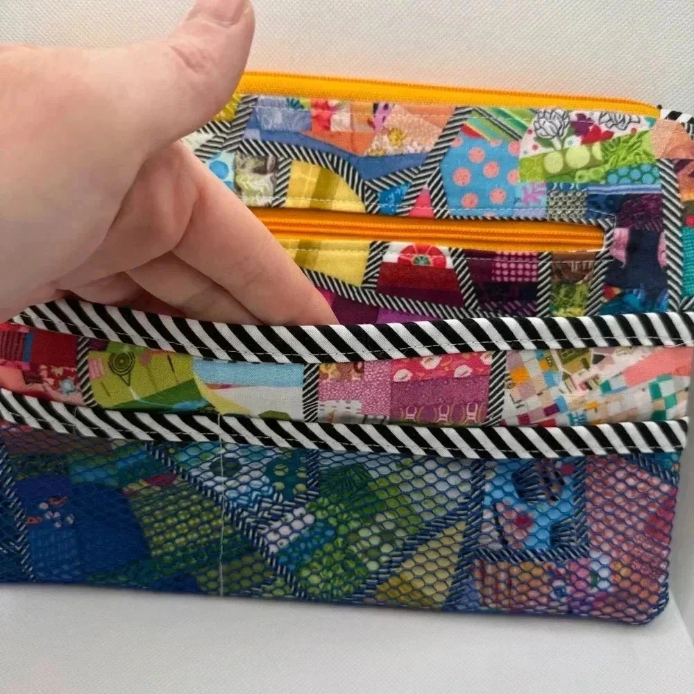Colorful Patchwork Abstract Geometric Boho Multi Pocket Cosmetic‎ School Bag